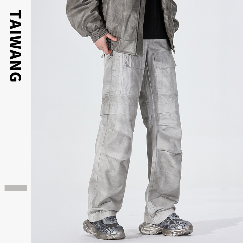 Abbigliamento maschile Abbigliamento maschile 2024 Tuta retrò americana Autunno e inverno Pantaloni dritti larghi multitasche tinti sporchi da uomo_voghion.com