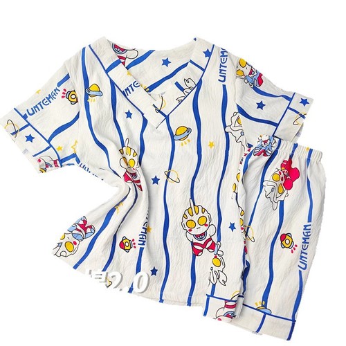 Children's pajama set, summer cloud cotton short-sleeved sleepwear, baby home clothes set, unisex, air-conditioning wear
