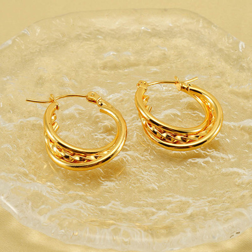 European and American Instagram-style minimalist fashion multi-layer C-shaped earrings for women, stainless steel cross-border new lightweight luxury personalized earrings wholesale