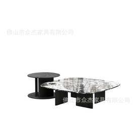 高级感客厅茶几别墅全屋高定配套系列宝格丽黑大理石茶几组合