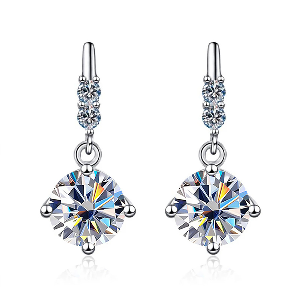 S925 pendientes de plata moissan perforación pendientes de piedra de moissan mujer pendientes de orejas de borde de calidad de fábrica directa