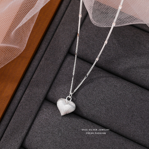 S925 Pure Silver Stranded Heart Necklace Pendant for Women, Light Luxury Niche Simple and Elegant, Advanced Heart Shape Versatile Clavicle Chain Wholesale