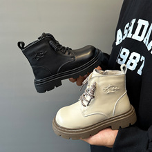 童鞋女童马丁靴2025新款秋冬男童黑色二棉短靴软底儿童真皮靴子潮