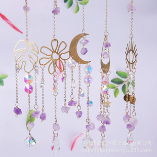 Gardening Crafts Purple Gravel Flower Moon Eyes Leaf Decoration AB Color Gold Pendant Crystal Pendant