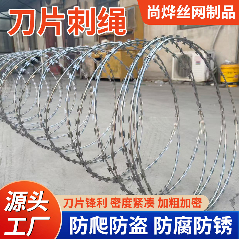 镀锌带刺钢丝网出口安全防攀爬网BTO-16蛇腹型双螺旋刀片刺绳滚笼