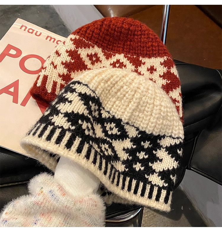 Vintage schwarze Fischermütze mit Karomuster für Damen, Herbst/Winter, gesichtsschlankmachend, vielseitig, für großen Kopfumfang, Strickmütze_voghion.com