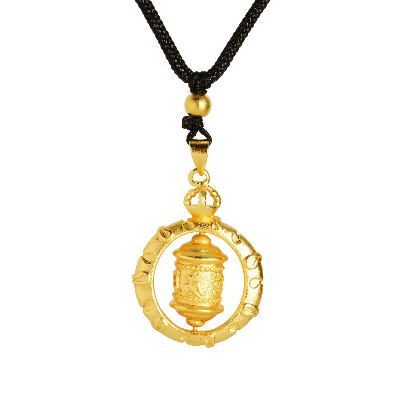 Estilo antiguo oro seis palabras mantra collar tubo de oración cuerda negro ajustable retro estilo chino joyería de las mujeres de Latón chapado en oro