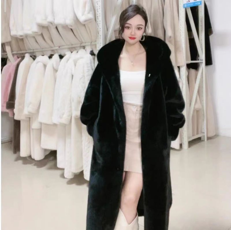 2025 秋と冬の新しい厚いロングスタンドカラー模造ミンクファーコート女性の環境に優しい若いスタイルの毛皮のコート|undefined