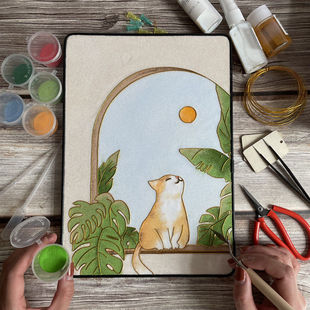 Minimalist Cloisonné Enamel Painting DIY Cat Lacquerware Beginner Parent-Child Handmade Gold Wire Sand Painting Intangible Cultural Heritage Gift