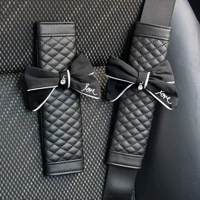 Leather Shoulder Pad Decoration, Seat belt shoulder pad - love-black-bow-pair