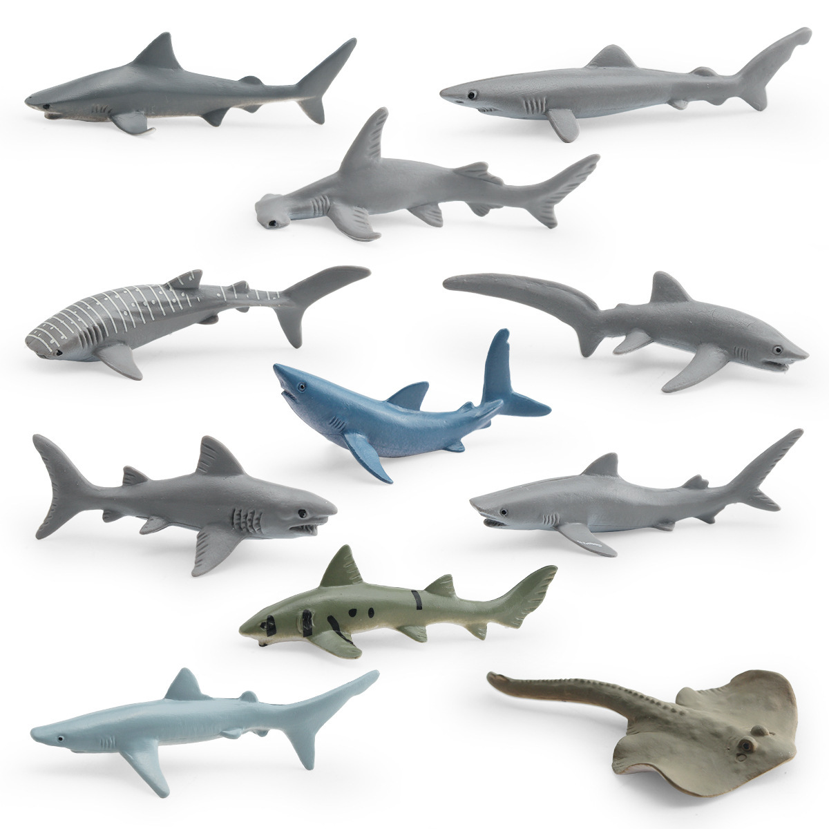 Simulación transfronteriza animal marino tiburón modelo tiburón ballena mini tiburón blanco tiburón azul tiburón tigre tiburón cabeza tiburón cola larga adornos
