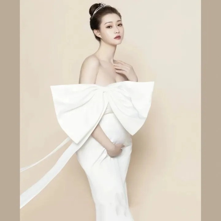 Photo Studio Skinny Maternity Dress Photography Suit Tight Stretch White Bow Ribbon Trailing Dress Photo Dress Photo Studio Skinny Maternity Dress Photography Suit Tight Stretch White Bow Ribbon Trailing Dress Photo Dress