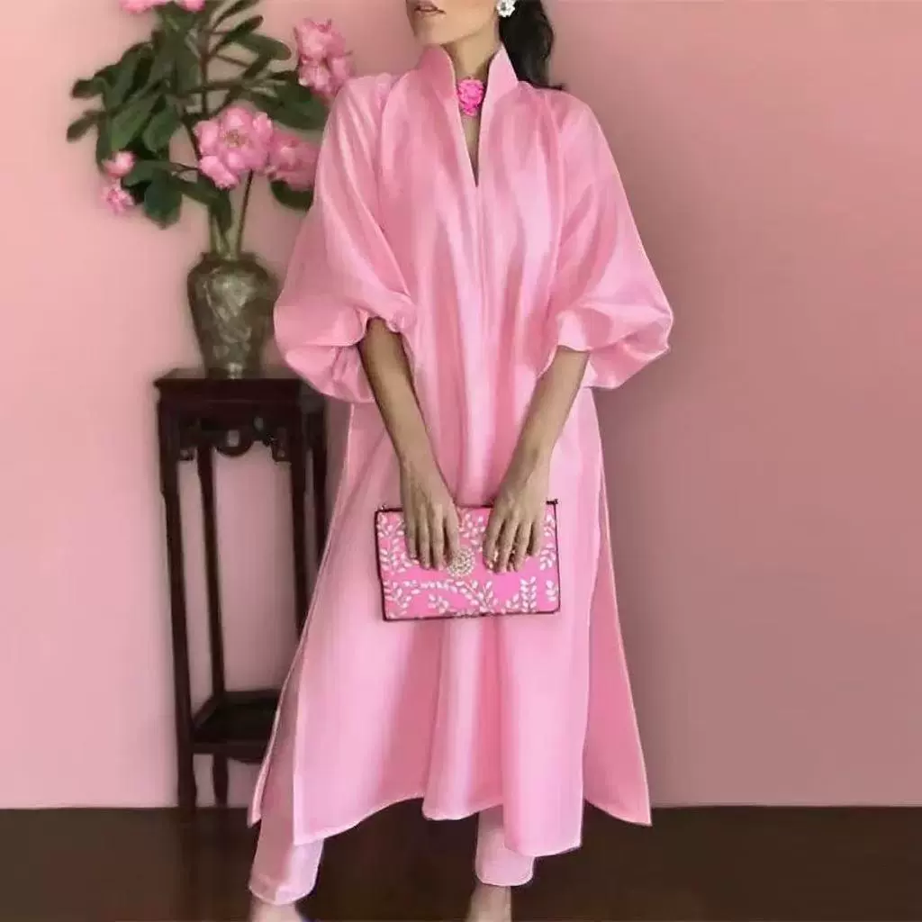 新款办公室女士连衣裙 春季女士休闲纯色优雅弹力宽松中长 A 字裙