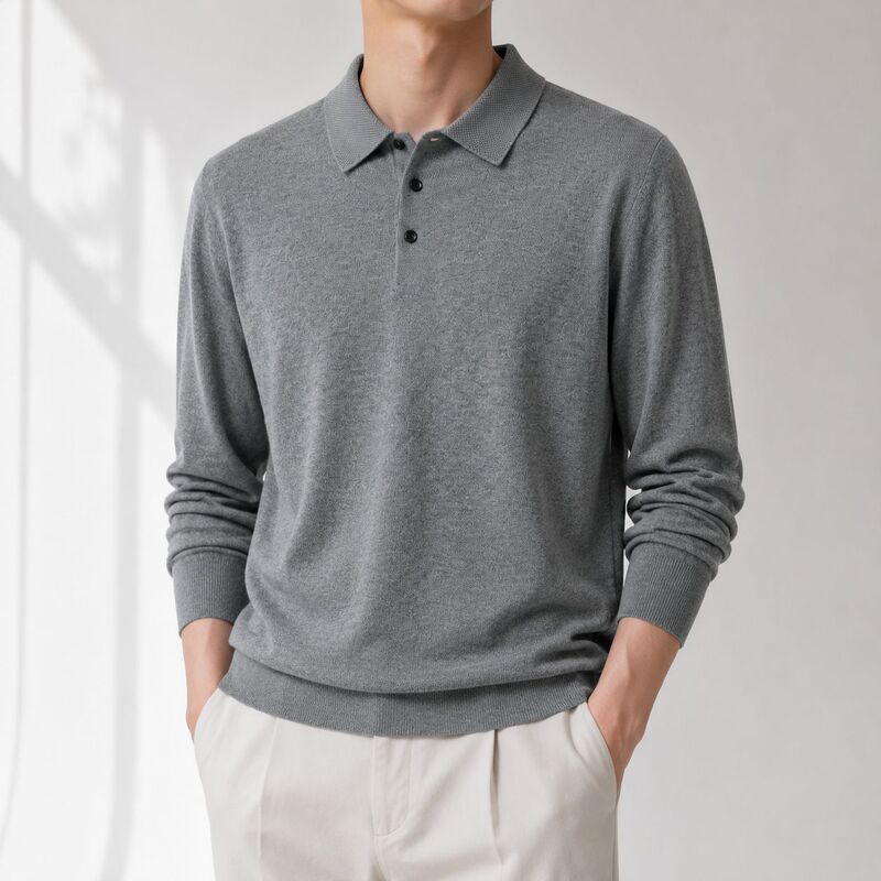 Men's new polo sweater with a turn-down collar, thickened and warm, solid color base layer, knitted sweater top Men's new polo sweater with a turn-down collar, thickened and warm, solid color base layer, knitted sweater top
