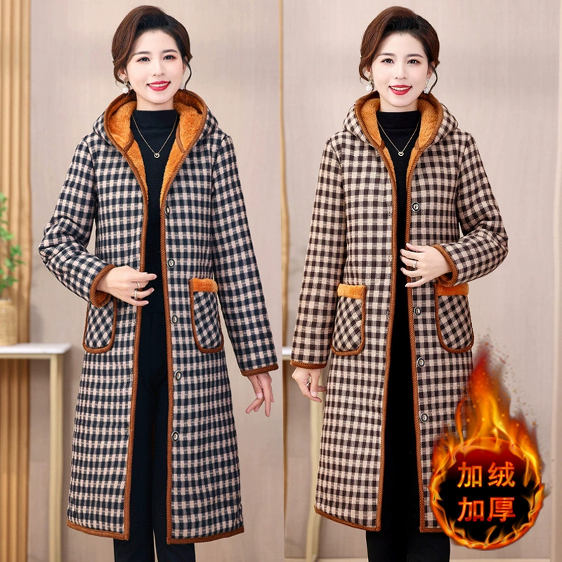 Зимняя одежда на флисовой подкладке Одежда средней длины с хлопковой подкладкой Повседневная одежда для мам Одежда для женщин 40 лет, среднего и пожилого возраста, утолщенный хлопковый енот для сельских женщин