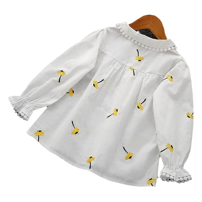 Ropa DE LOS NIÑOS nueva camisa floral camisa bordada de las niñas primavera y otoño dulce bottoming cardigan de 3 años de edad bebé niña camisa de manga larga