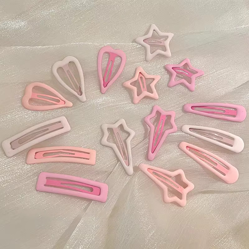 Dulces pinzas de cabello de estrellas rosadas, pinzas de cabello para mujeres, pinzas de cabello rotas, pinzas de cabello para la frente, pinzas de cabello lindas