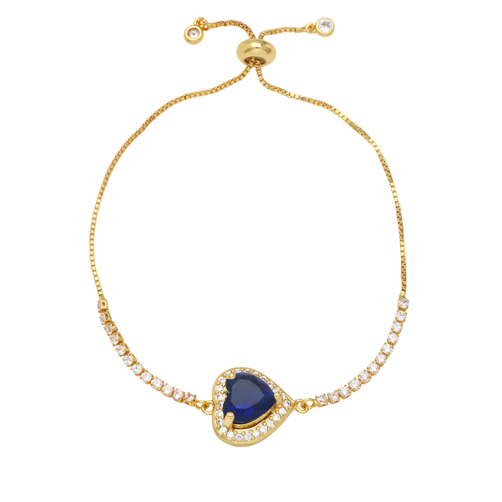 Fashion Zircon Pull Adjustable Geometric Heart-Shaped Copper Bracelet