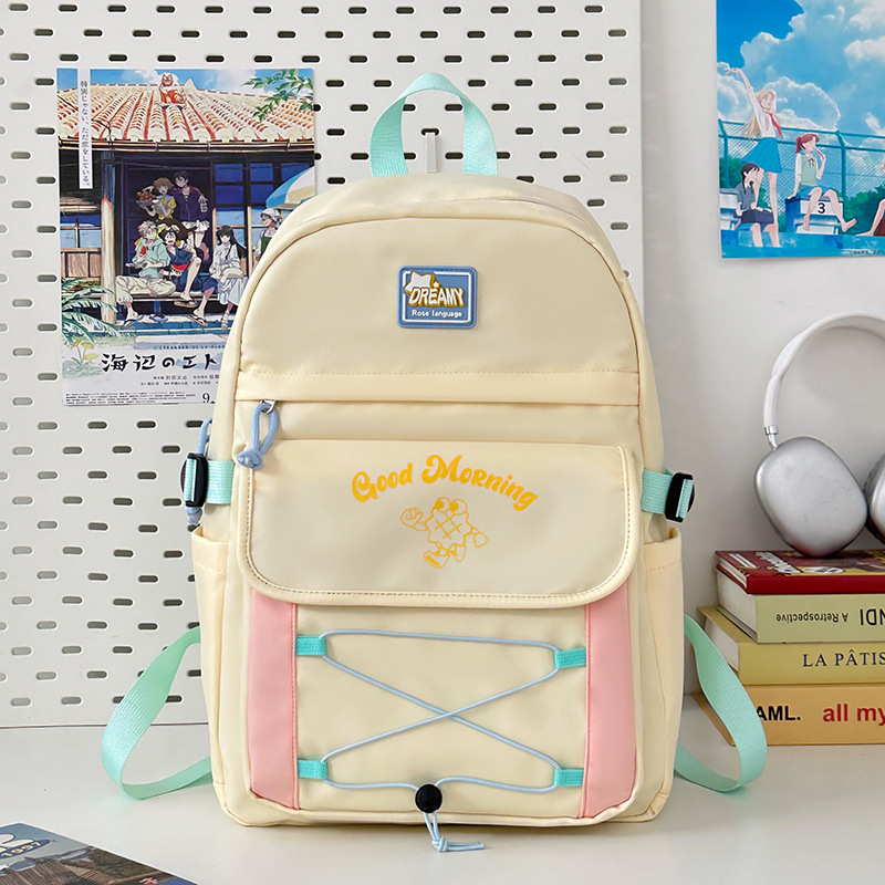 Mochila de estilo universitario de color de contraste lindo mujer 2025 nueva mochila de estilo crema casual campus escuela secundaria escuela secundaria
