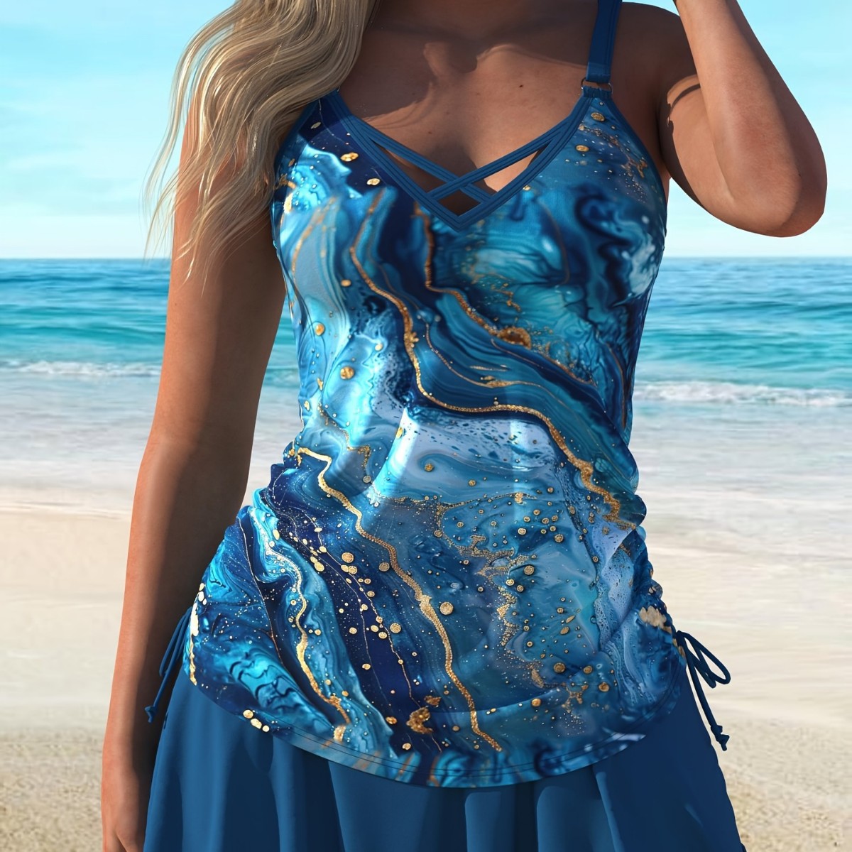 Us Overseas Warehouse Dropshipping Plus Size European and American Popular Short Skirt Two-Piece Swimsuit for Women, Slimming and Conservative