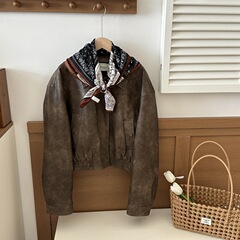 2025老钱风腰果花棉感棕色小方巾丝巾领巾衬衫披肩发带系腰带围巾