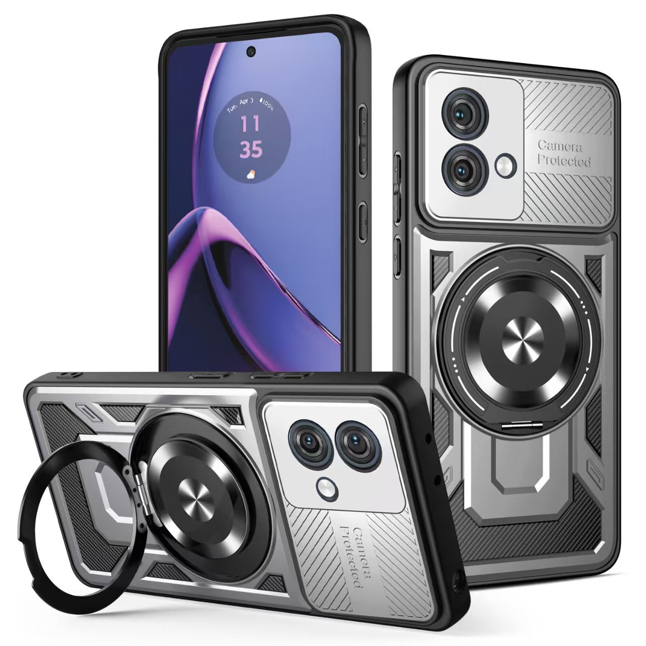 Aplicable MOTO G84 Youjia funda para teléfono móvil G54 descompresión giratoria 360 soporte magnético dos en uno funda protectora anti-caída image 10