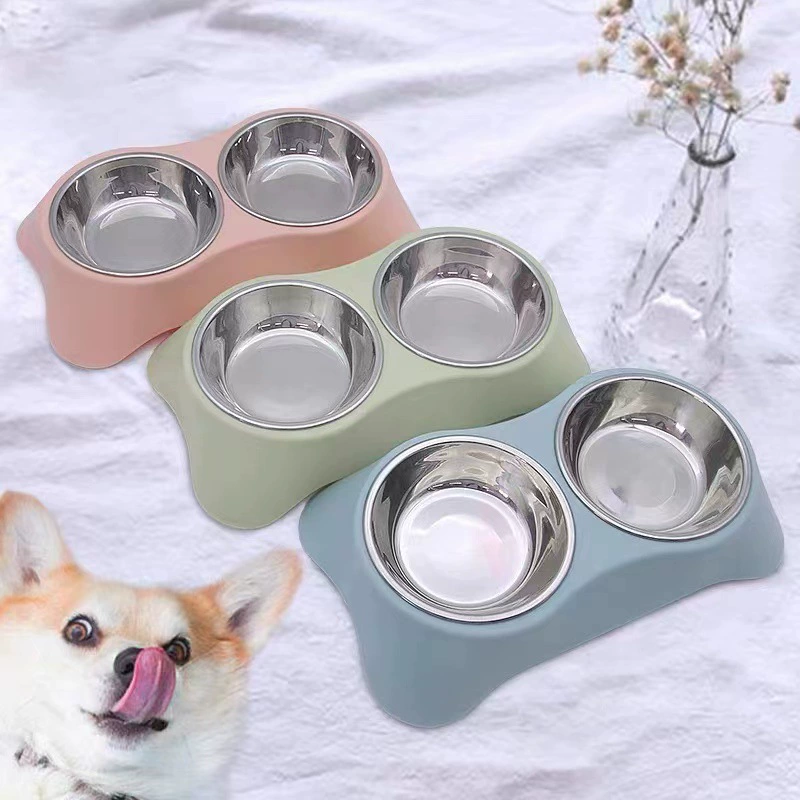 Новая миска для кошек и собак, двойная миска, миска из нержавеющей стали, миска для риса Тедди, миска для еды для собак и кошек, герметичная раковина, товары для домашних животных