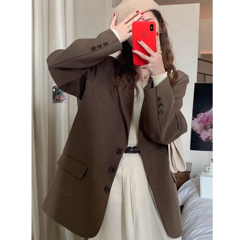 咖色西装外套女春秋新款韩版休闲英伦风设计感学生网红西服上衣女|undefined