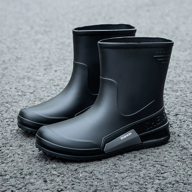 Новые короткие водонепроницаемые сапоги для всех сезонов, мужские резиновые сапоги, нескользящие, износостойкие, стильные, модные и универсальные, средние по высоте, надеваемые без застежек.