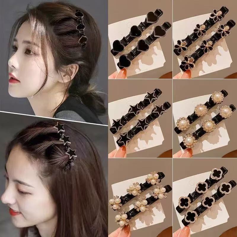 新しい四つ葉のクローバーのアヒルのくちばしクリップ、編み込みヘアクリップ、サイド編み込み二重層前髪クリップ、散らかった髪の装飾品を整理します。|undefined