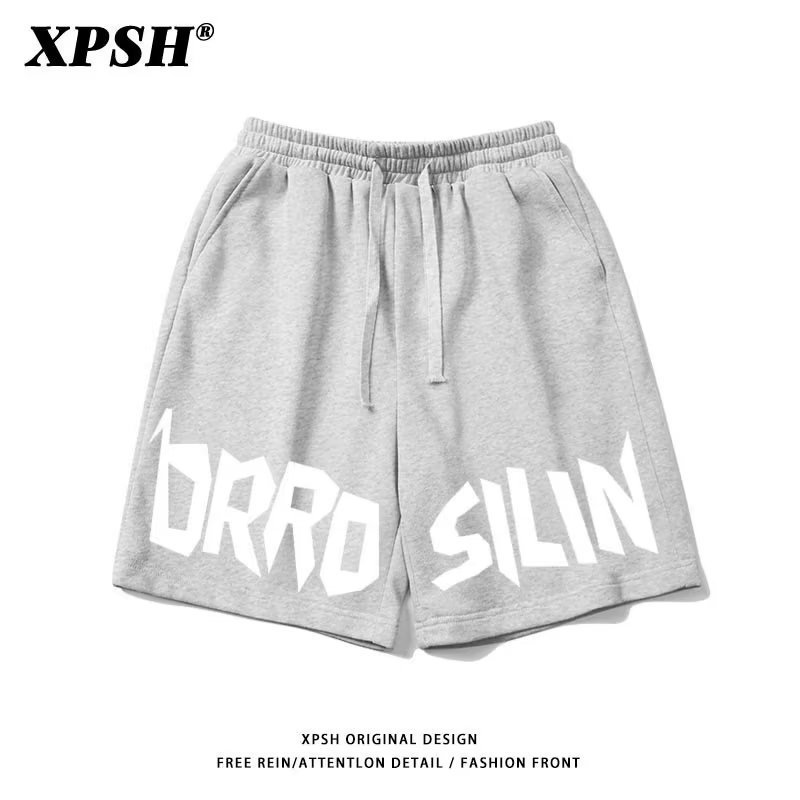 American ins moda marca Carta de impresión con cordón pantalones cortos de baloncesto de verano de los hombres versátiles sueltos pantalones cortos casuales al por mayor