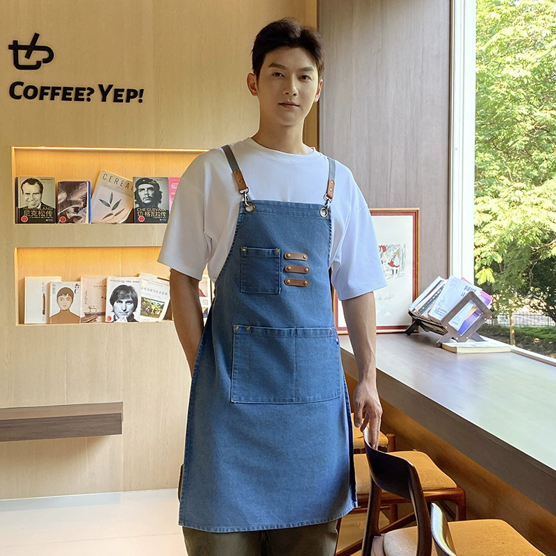 Утолщенный джинсовый холщовый фартук Amazon из хлопка, противообрастающий кухонный фартук ручной работы для парикмахерской, с принтом логотипа
