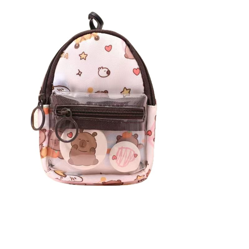 Mochila pequeña multifunción con diseño de capibara - Incluye monedero y bolsillo para auriculares - Estilo cartoon - Para organizar objetos pequeños
