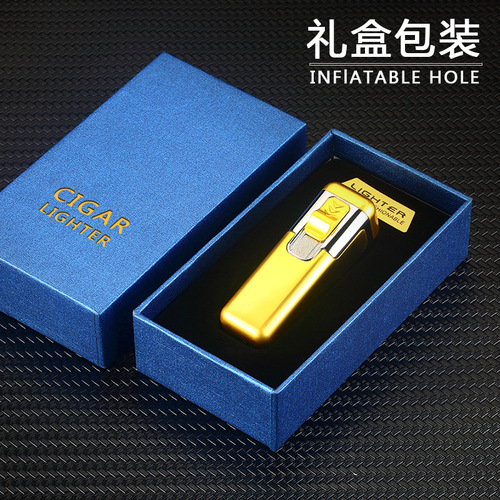 HL1005 powerful four-fire direct blue flame inflatable lighter men's metal cigar windproof gas lighter