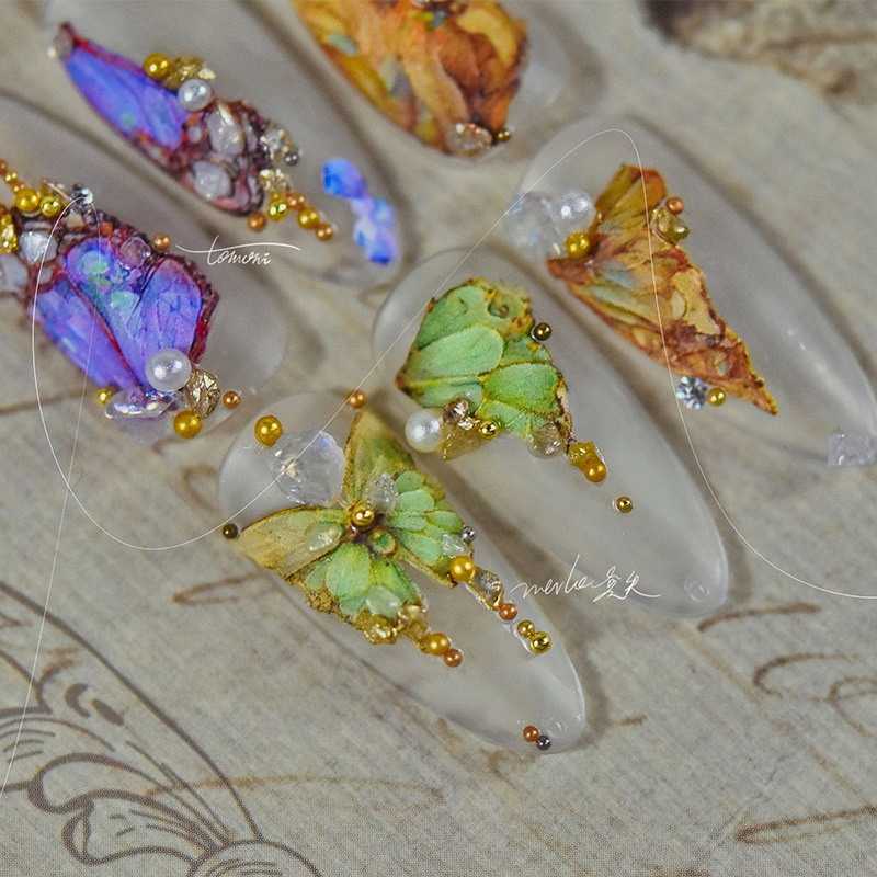 Manicura pegatinas de alto grado sentido Hada mariposa Super Hada tridimensional alivio japonés Internet celebridad caliente empuje seco Rosa verde planta