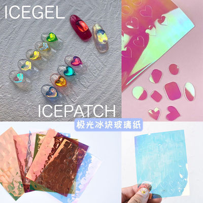 Ice block Cellophane 2021 new pattern Aurora transparent Laser Paper Nail Stickers Manicure shop Dedicated