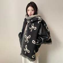 围巾女冬季2025新款高级感保暖加厚蝴蝶结围脖披肩外搭两用