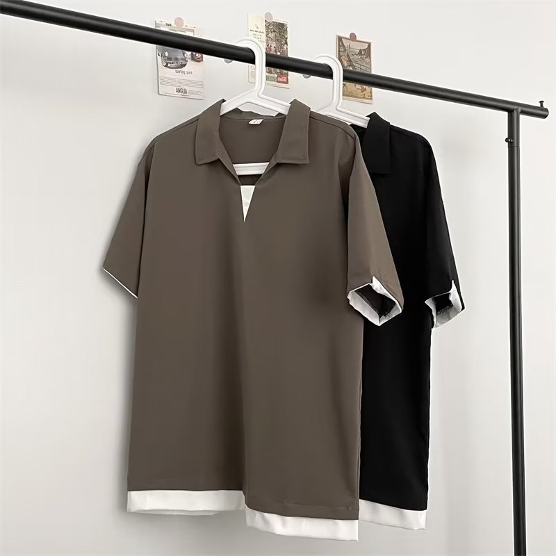 2024 nuevo polo de manga corta con solapa, camiseta de verano de marca de moda para hombres, camiseta de todo fósforo de tendencia delgada de estilo coreano