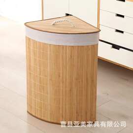 跨境竹编脏衣篮家居玄关墙角杂物零食储物筐带盖衣物脏衣储物篮