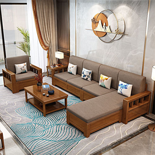 Chinese solid wood sofa modern minimalist furniture imperial concubine living room small apartment wood plus cloth storage high box sofa combination