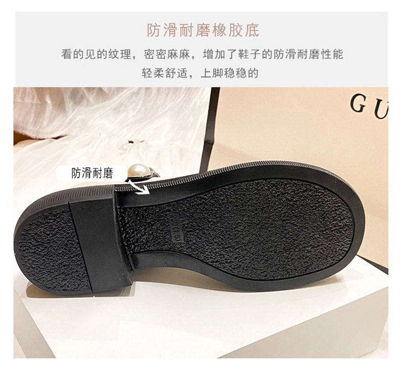 Giày Mary Jane nữ quai ngang phối màu ngọc trai, gót vuông 3–5 cm, mũi tròn — Màu trắng, Màu đen chi tiết 12