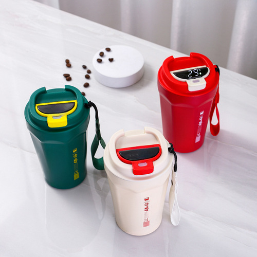 Cross-border intelligent temperature measuring cola coffee cup double-layer vacuum stainless steel insulated cup car travel portable auto cup wholesale