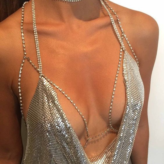 Transfronterizo sexy Cadena de pecho simple moda europea y americana rhinestone Halter Cadena de cuerpo accesorios de Bikini Cadena de Cuerpo Femenino image 1