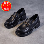 软皮小众粗跟小皮鞋女设计感英伦风2025春季百搭一脚蹬乐福单鞋子