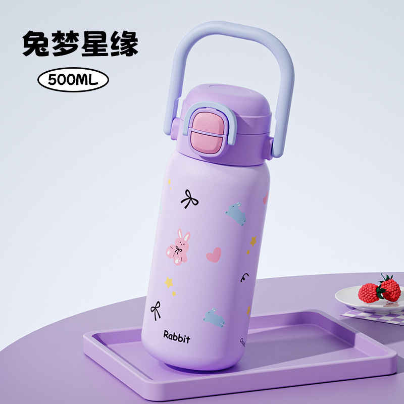 新しい漫画ダブルドリンクカップ高品質 316 ステンレス鋼魔法瓶カップ学生バウンスカップストロー付きメーカー卸売|undefined