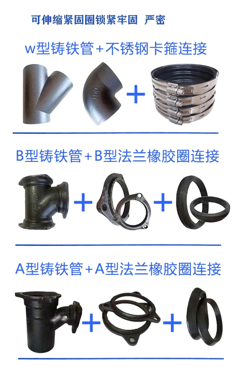 柔性铸铁排水管W型B型铸铁管件抗震机制离心铸铁管配件齐全3米管-阿里巴巴