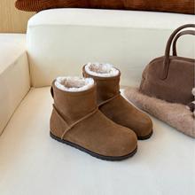 SKO牛皮加绒雪地靴2025新款爆款女款冬季真皮保暖短靴棉鞋绒面