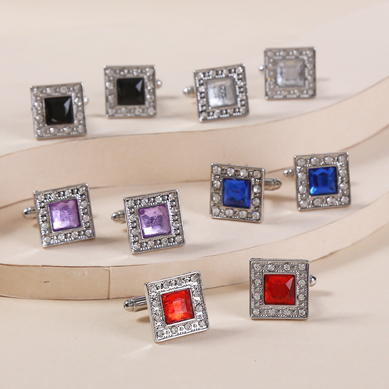 Diamond Square Shirt Cufflinks For Men's Suits And Formal Wear_voghion.com