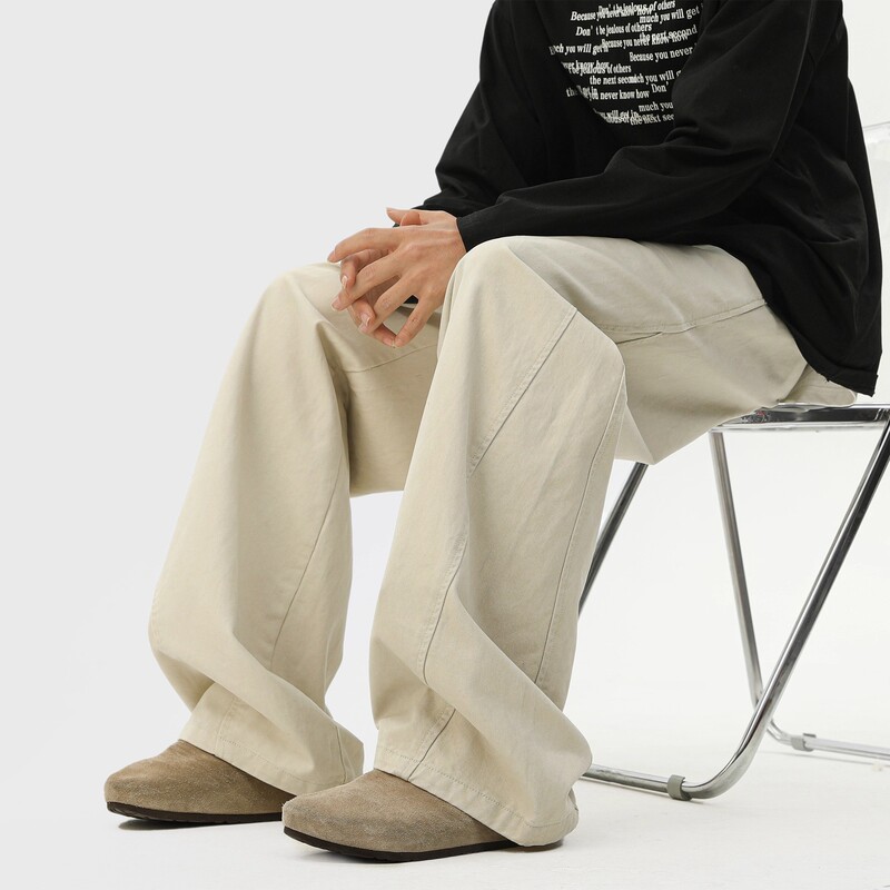 American-Style Apricot Straight-Leg Cargo Pants for Men, Trendy Brand, Loose Fit, Men's Autumn and Winter Casual Pants, Pure Cotton Wide-Leg Long Trousers American-Style Apricot Straight-Leg Cargo Pants for Men, Trendy Brand, Loose Fit, Men's Autumn and Winter Casual Pants, Pure Cotton Wide-Leg Long Trousers