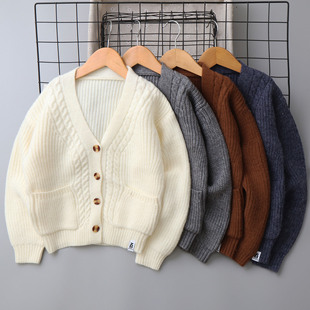 0325 Cross-Border Exclusive Sheep Velvet Boys' Sweater Cardigan for Middle and Large Kidsren Autumn and Winter Kidsren's Sweater 2025 New Kidsren's Clothing